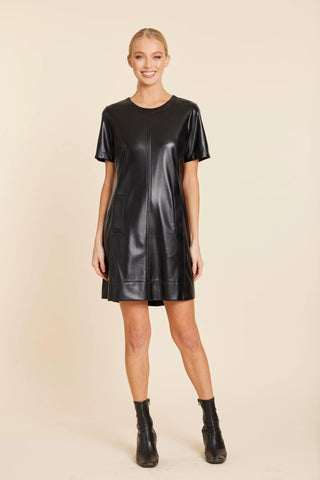 Vegan Leather Inverted Pleat Back Dress