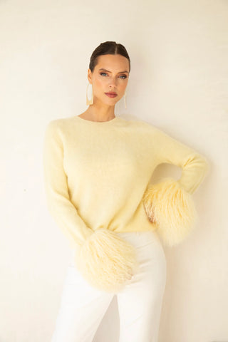 Sunrise Removable Fur Cuff Wool Sweater