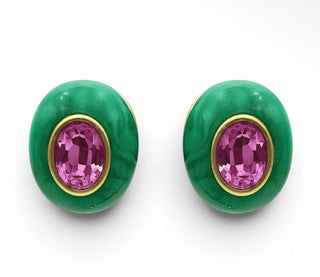 Stephanie Malachite Resin Earring with Pink Glass Stone