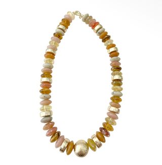 Tobie Beaded Disc Necklace- Tan Mix