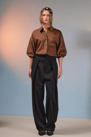 Pinstripe Balloon Sleeve Shirt
