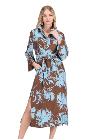 Stand Collar Trimmed Midi Dress