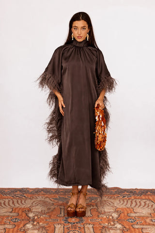 Adina Feather Dress in Espresso
