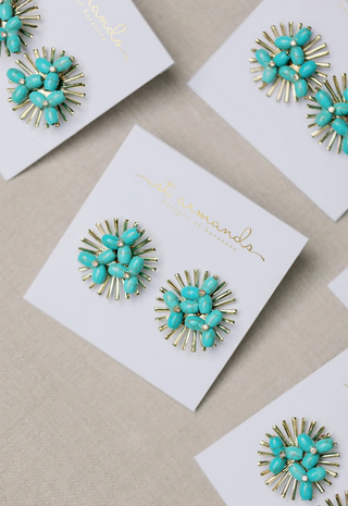 Turquoise Sunburst Statement Stud Earrings