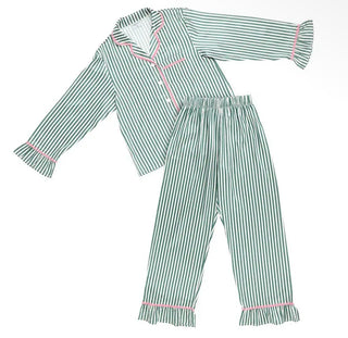 Ruffled Pj Set Green Stripes