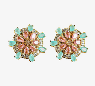 Pink and Turquoise Sparkling Sand Dollar Stud Earrings