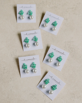 Pearl and Turquoise Coral Mini Statement Earrings