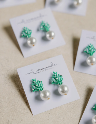 Pearl and Turquoise Coral Mini Statement Earrings