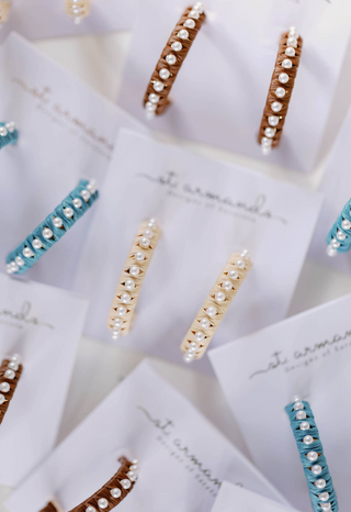 Natural Studded Pearl Raffia Statement Hoop Earrings