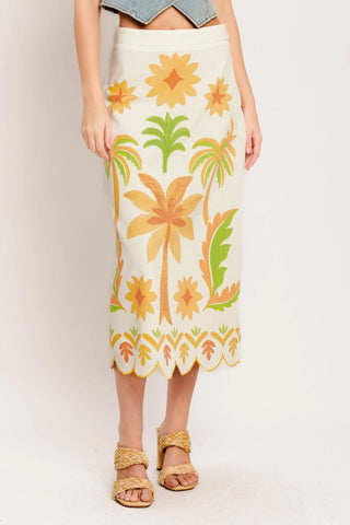 Printed Woven Straight Midi Skirt