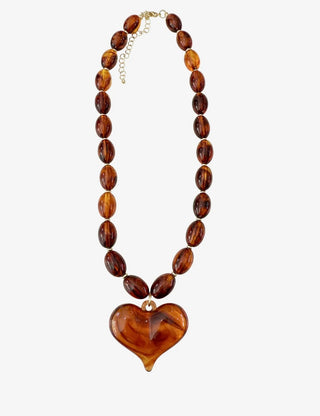Roxie Tortoise Beaded Necklace with Heart Charm