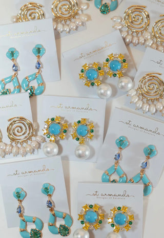 Palm Beach Glam Pearl Turquoise Earrings