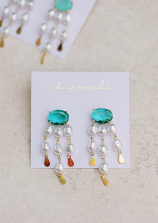 Emerald and Pearl Tassel Earrings