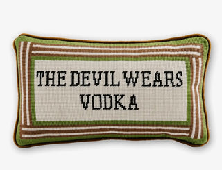 Devil Wears Vodka Needlepoint Pillow