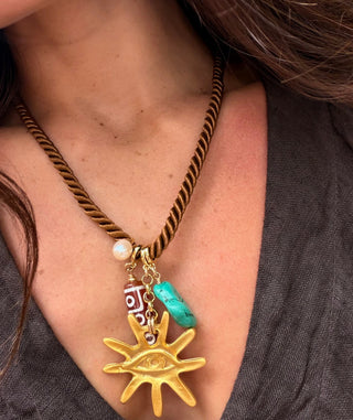 Ancient Sun Evil Eye on Twisted Cord