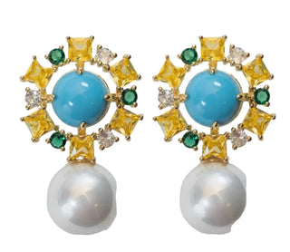 Palm Beach Glam Pearl Turquoise Earrings