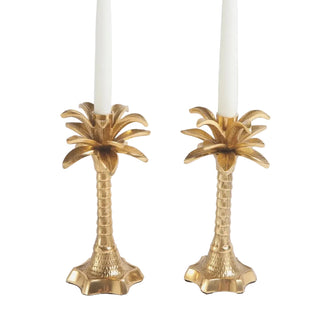 Gold Palm Tree Candlestick Set of 2