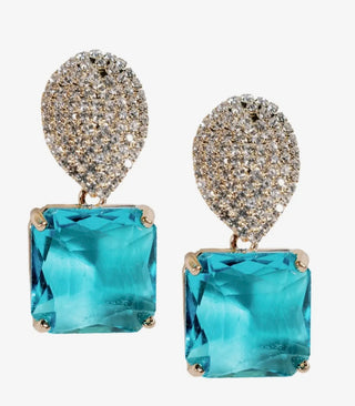 Turquoise Retro Pave Crystal Gum Drop Earrings