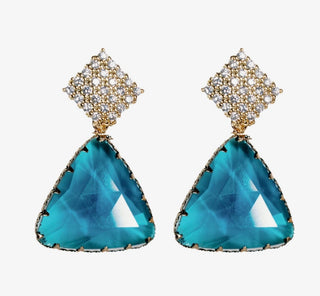 Capri Blue Pavé Triangle Crystal Drop Statement Earrings