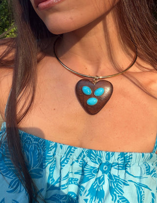 Koa- Collar with large turquoise heart